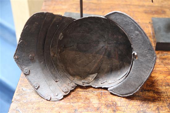 A Cromwellian lobster tail helmet,